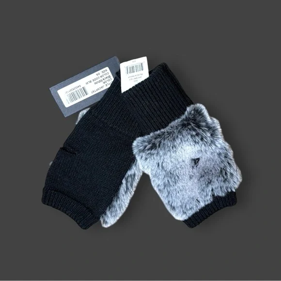 Jocelyn Women’s Black & White Fur Knit Fingerless Gloves Sz OS - Picture 7 of 13
